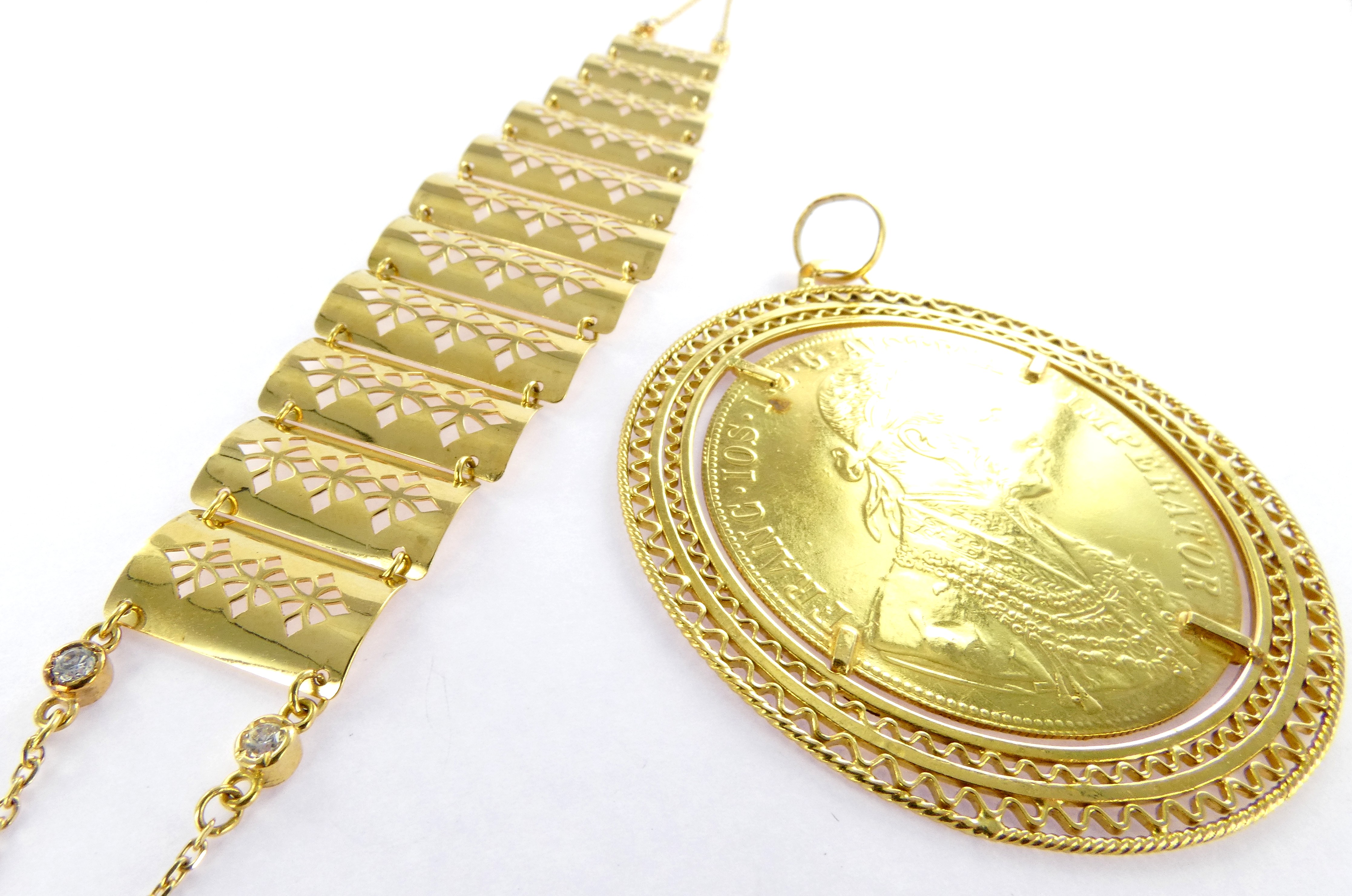 Lot 18 — 1 Bracelet Or 750 mil. Non poinçonné, pierres, 10.8g, 1 Pend