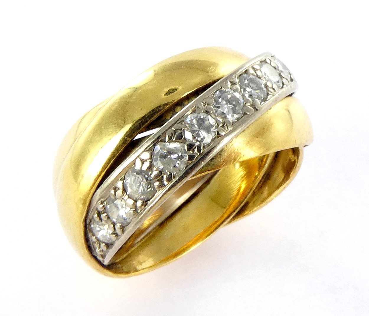 Lot 19 — 1 Bague Or 750 mil. Non poinçonnée, brillants, T 51, 9.7g