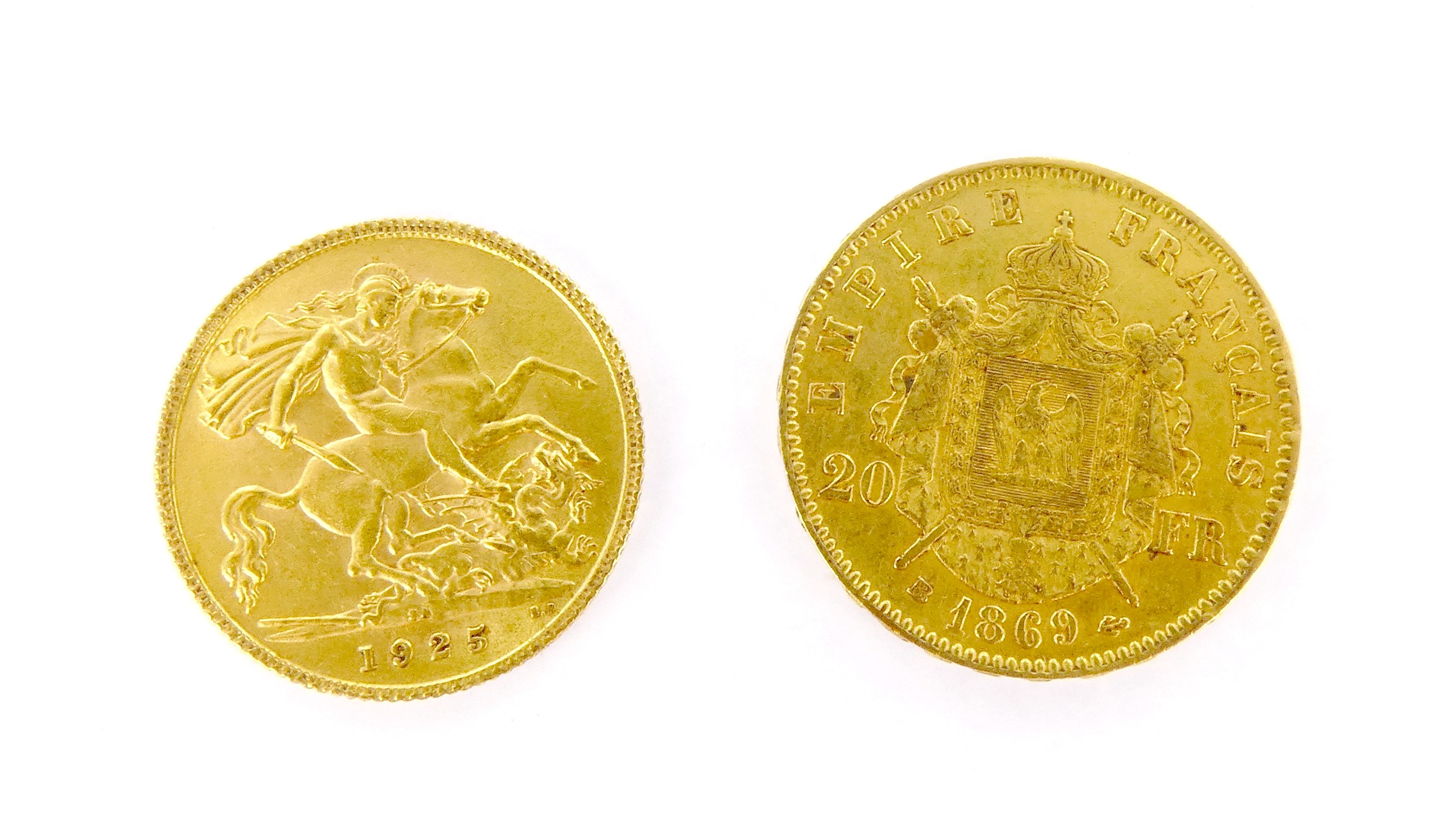 Lot 30 — 1 Pièce de 20F Or 900 mil. 6.4g, 1 Pièce (1/2 souverain) Or 